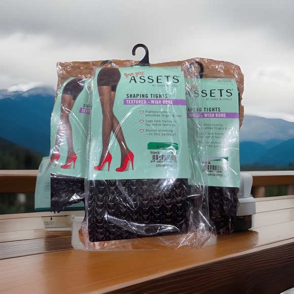 NWT 3 Pkg Spanx Assets Shaping Tights Textured Sz 3 Wishbone Black Sara Blakely - Picture 1 of 5